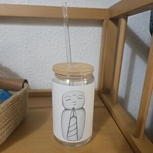 Glass Tumbler with Bamboo Lid and Straw